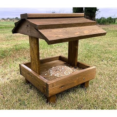 Wooden Wild Bird Ground Feeder with Roof Cover