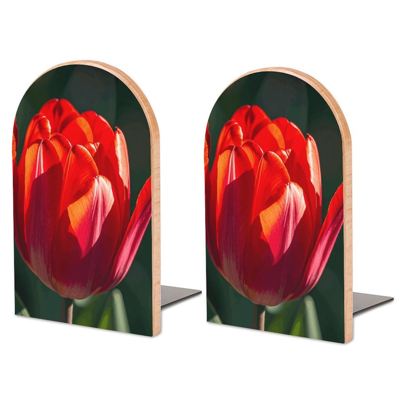 Serre-livres imprimés fleurs rouges en bois de hêtre et métal 17 cm