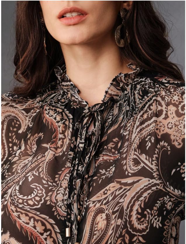 Image of Women Shirt ||Women Top || Cecily Paisley-Trim Button-Front Shirt (S-01-04)