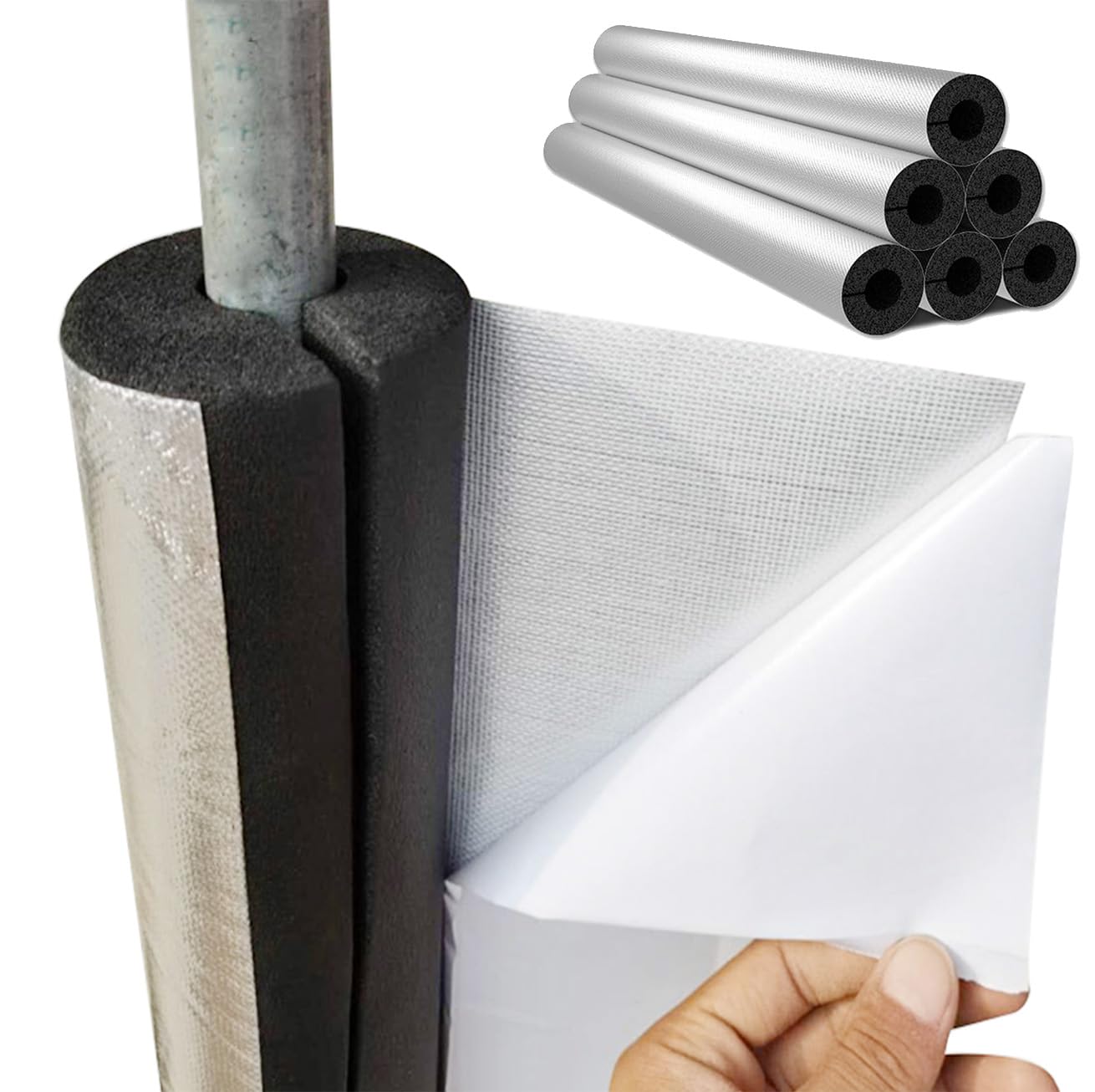 Aislamiento Autoadhesivo para Tuberías, Aislamiento de Tuberías para Exterior Aislante Tubo, ID 16-219 mm Funda Aislante de Espuma Autoadhesiva Aire Acondicionado (ID)110mm x (T)20mm x (L)0.95m