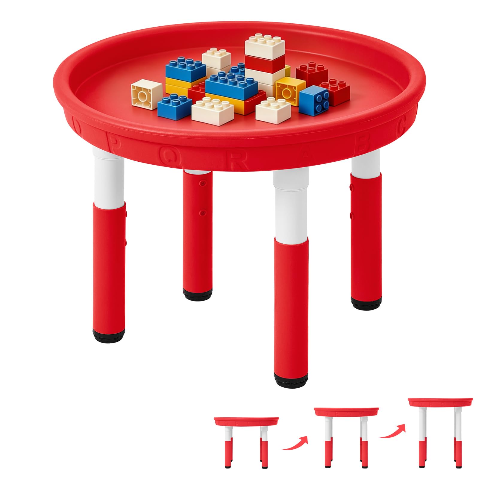 FUNLIO Sensory Table for Kids (70cm), Height Adjustable Round Tuff Tray Sensory Table, Multi-Use as Water Table & Sand Table for Indoor & Outdoor, Easy 3-Min Assembly No Tools Needed - Red