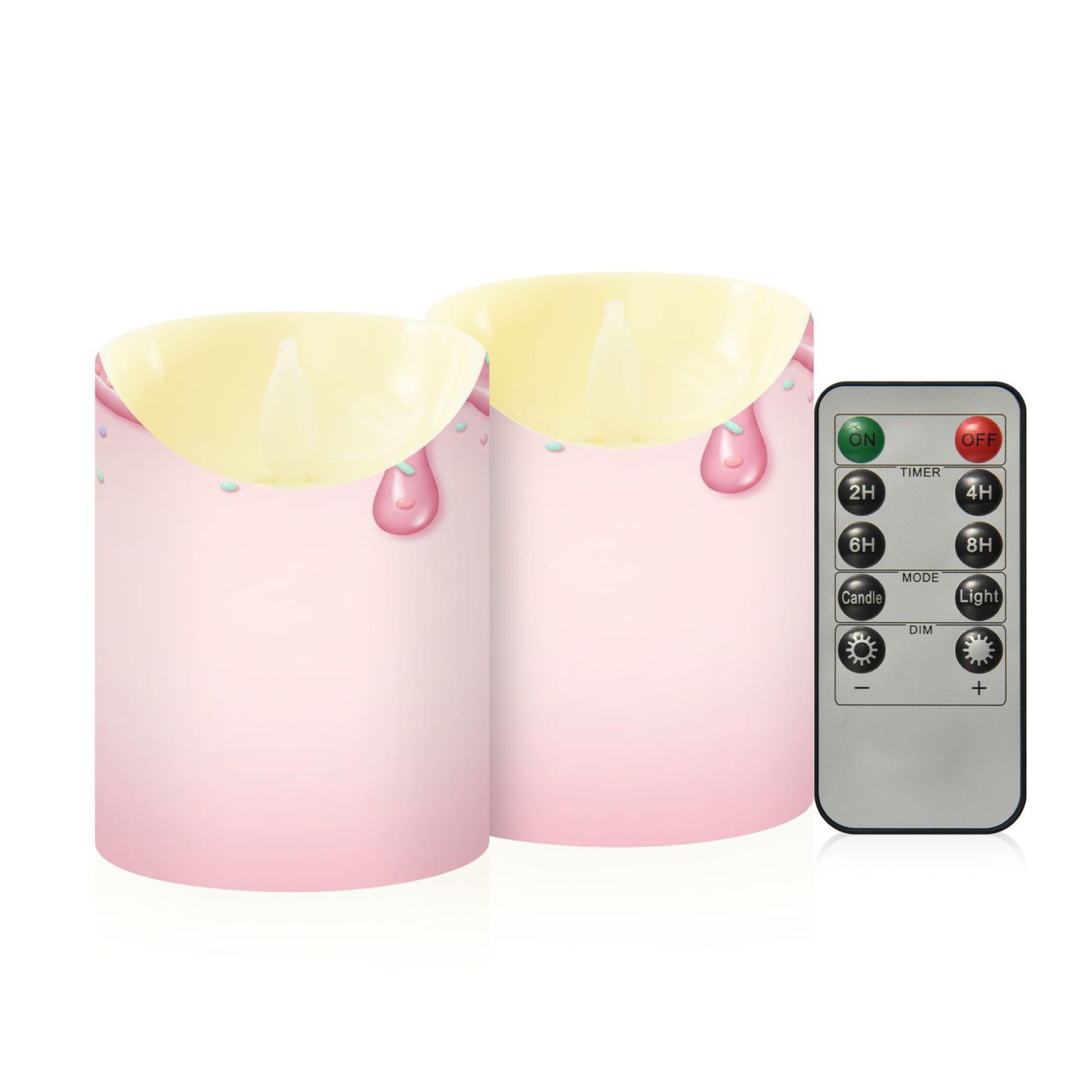 Kutsu Ice Cream Dripping Flameless Candles Set of 2, Battery Operated LED Flickering Candles with Remote and Timer, Plastic Pillar Candles for Home Wedding Decor