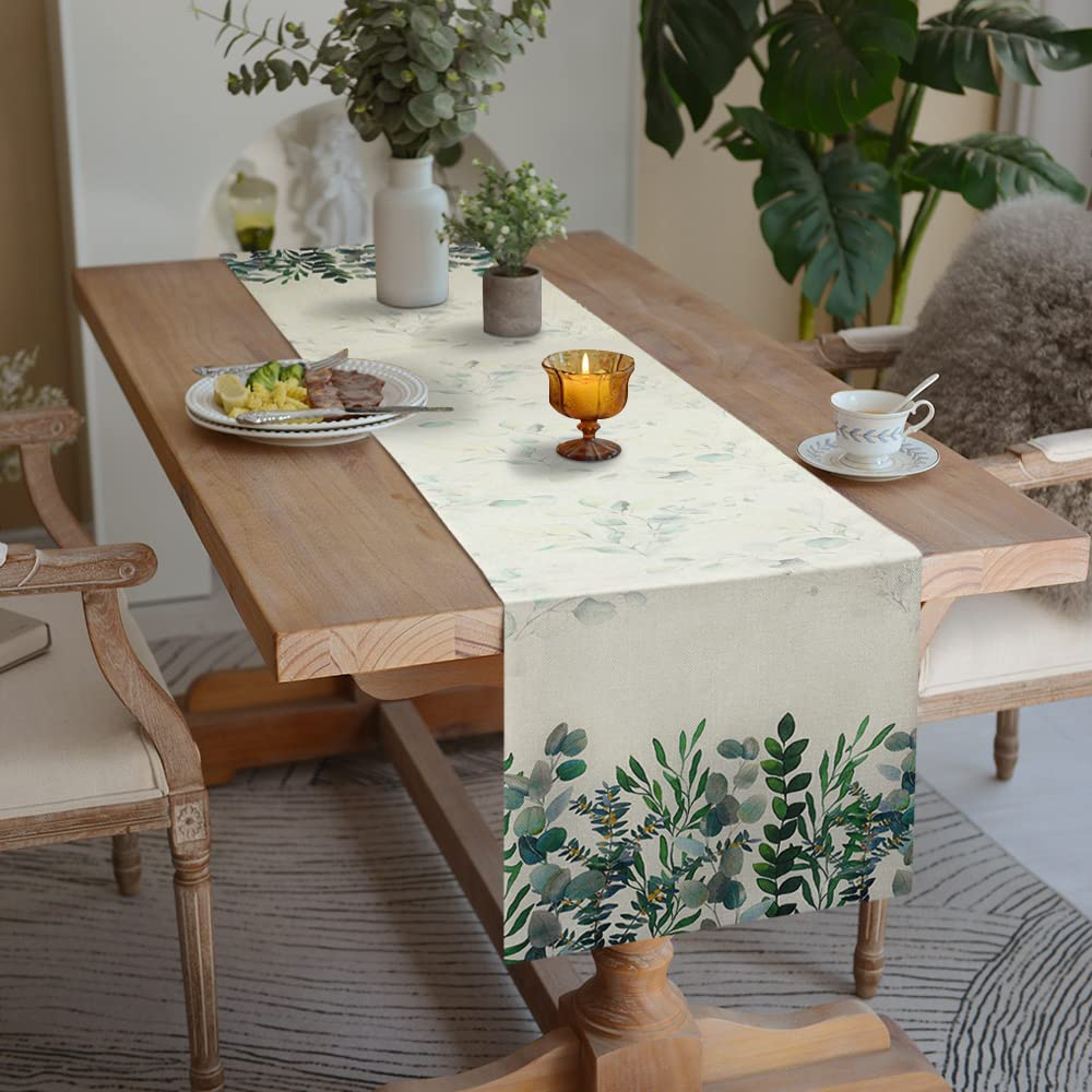 Runner Tavola Moderno 40 x 140 CM Verde Runner da Tavolo Lino Lavabili Centrini Moderni per Mobili Camera da Letto Rettangolare Runner Tavolo per Compleanni Matrimoni Feste Vacanze Decorazione