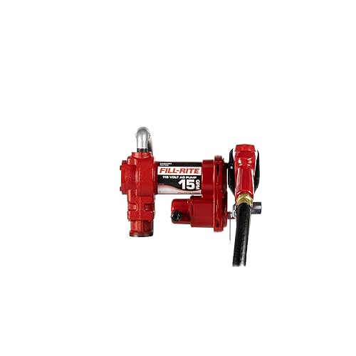 Fill-Rite FR610HA 115V 15 GPM Bomba de transferencia de combustible con manguera de descarga y boquilla automática (rojo) | Mezclas de gasolina,