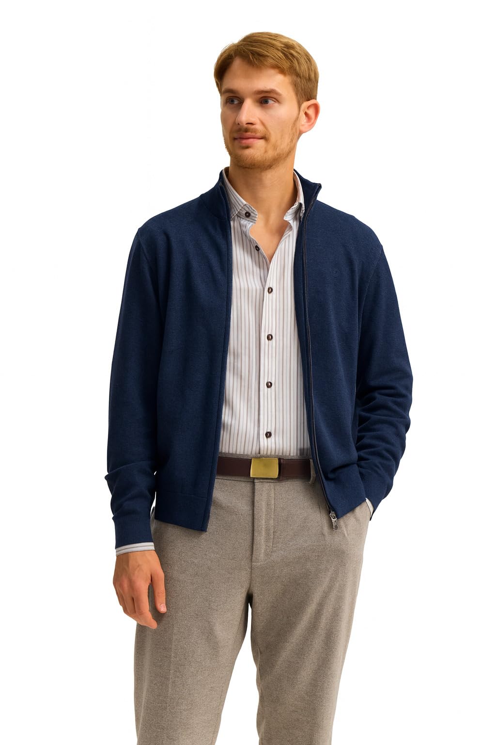 bugatti Herren Strickjacke 7600-85510D Regular Fit Baumwolle Reißverschluss Stehkragen
