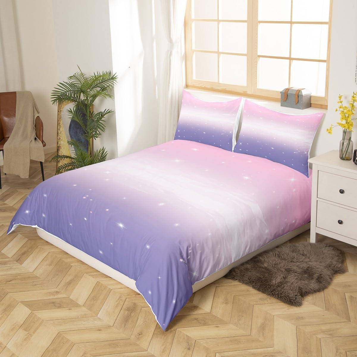 Funda Nordica Cama 180 Degradado Rosa y Morado Funda Edredon 260x240 Vía Láctea 3D Fundas de Edredón Microfibra Suave Ropa de Cama de 3 Piezas con Cremallera y 2 Fundas de Almohada K-1302