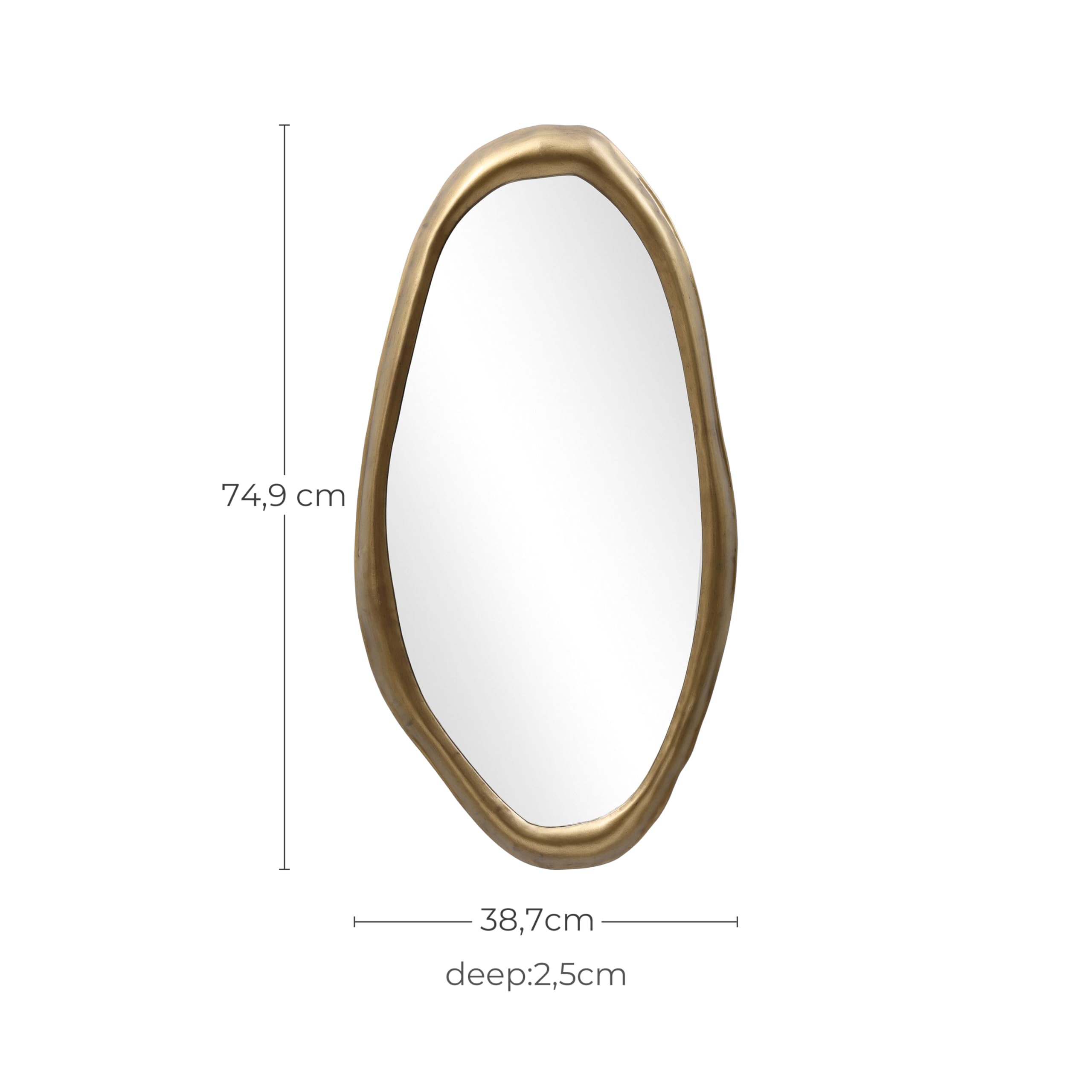 Hometopia Spiegel Asymmetrisch Gold 75x40 cm Dekorative Wandspiegel | Modern HD Spiegelglas Badspiegel mit Metallrahmen, Unregelmäßiger Spiegel für Flur Bad Badezimmer Schlafzimmer Wohnzimmer