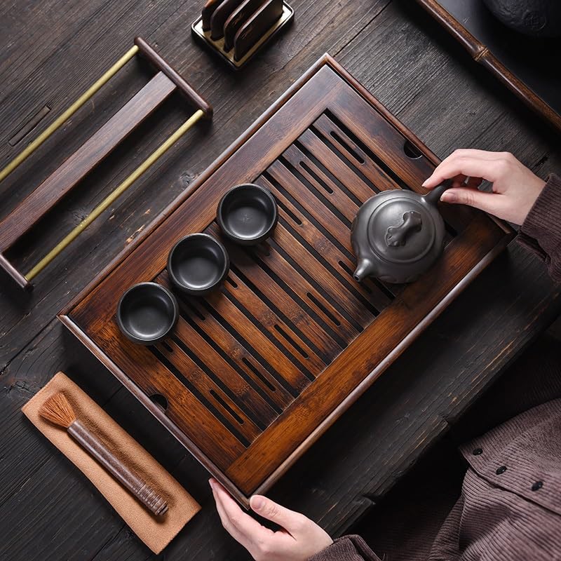 CKKNILV Tea Set Household Walnut Color Water Storage Tea Tray, Square Tea Tray Simple Home Tea Table Tea Tray Chinese Tea Set(L) ()