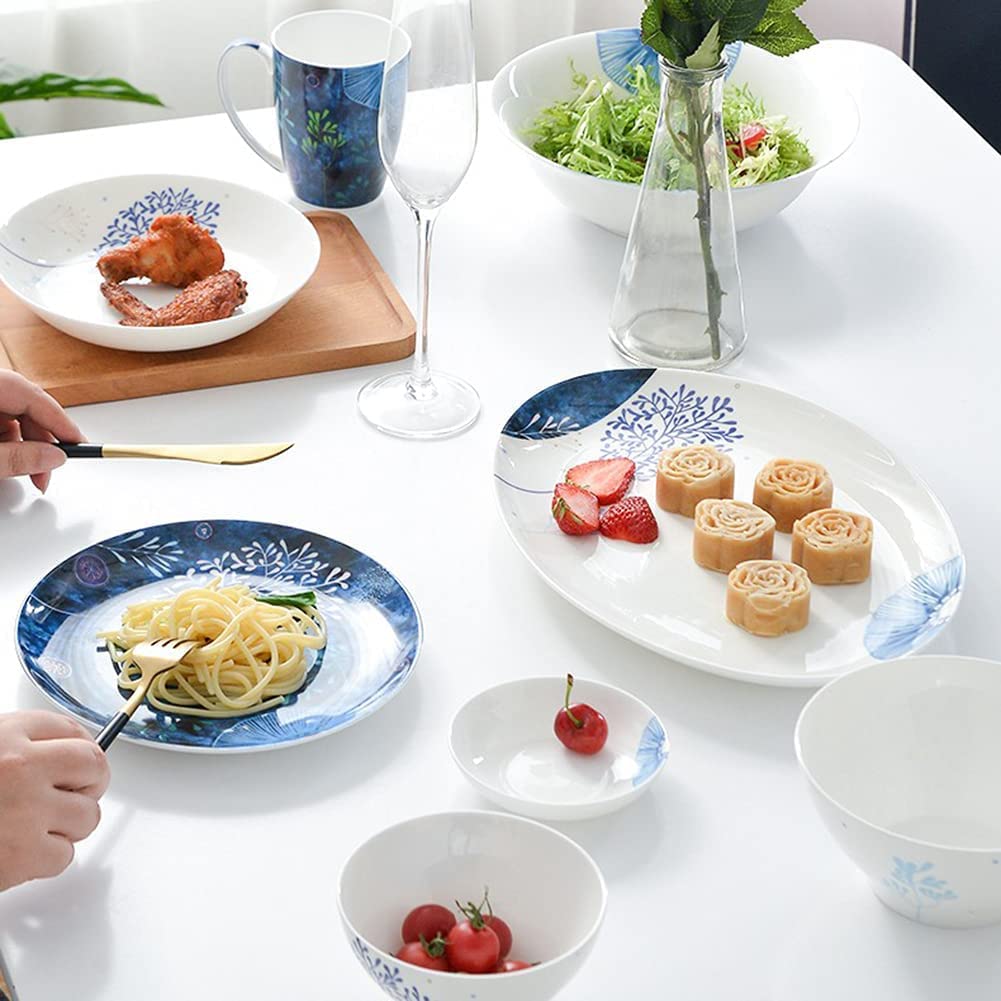 Zestaw zastawy stołowej dla 10 osób, lekkie luksusowe talerze i miski w stylu skandynawskim, kreatywny design z porcelany kostnej