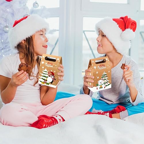 Miniatura 5 de Vellibring 24 cajas de dulces de papel kraft de Navidad, papel kraft de Navidad, galletas de dulces, cajas para envolver regalos de Navidad,