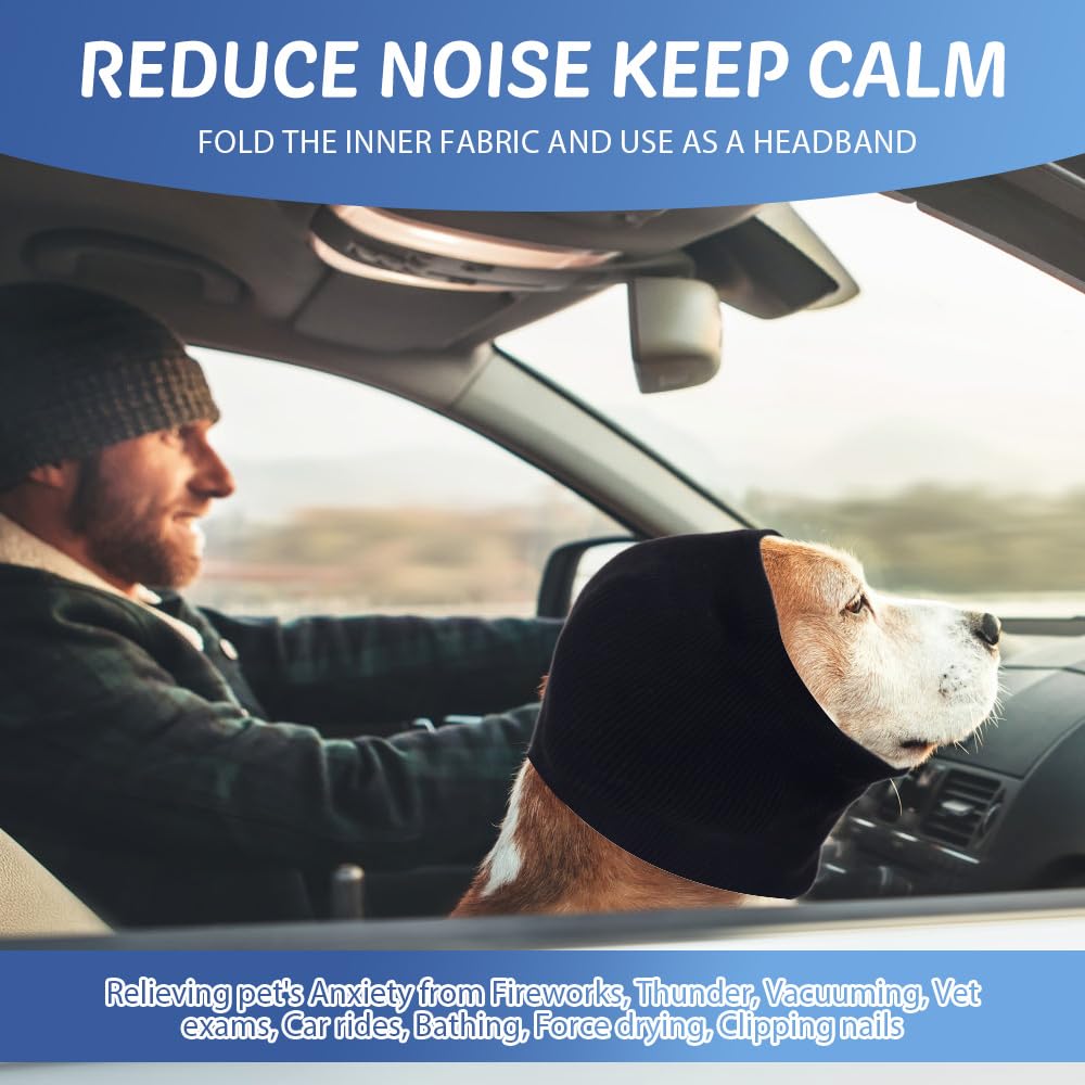 COMFPET Paraorecchie Cane Cuffie Per Cani Antirumore, Snood Per Cani copriorecchie invernale per cani e gatti, cura delle orecchie, grande, S(Nero)