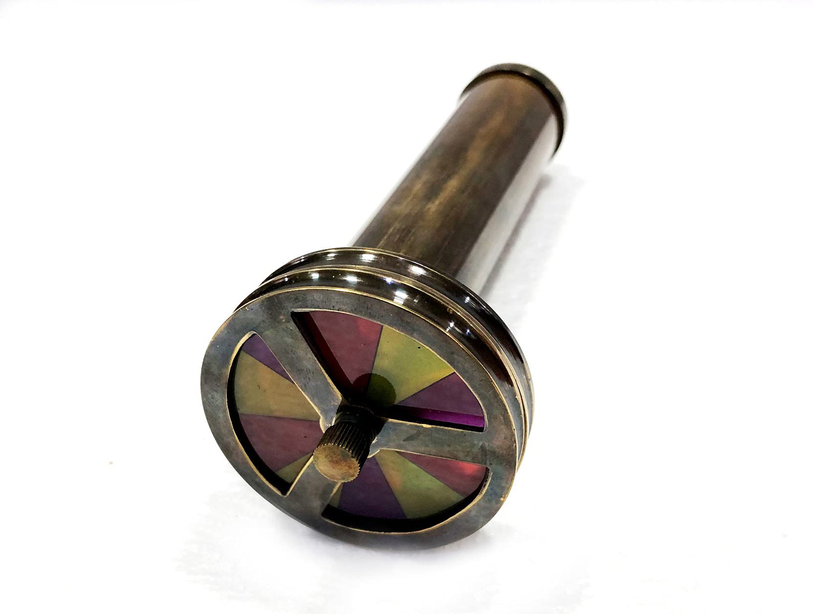 Kaléidoscope vintage à double roue en laiton - Marron antique