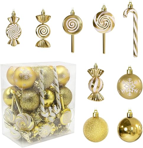 Miniatura 12 de 36 piezas de adornos de Navidad, adornos de Navidad de plástico irrompibles MOYEE para árbol - decoraciones de Navidad de bastón de caramelo,