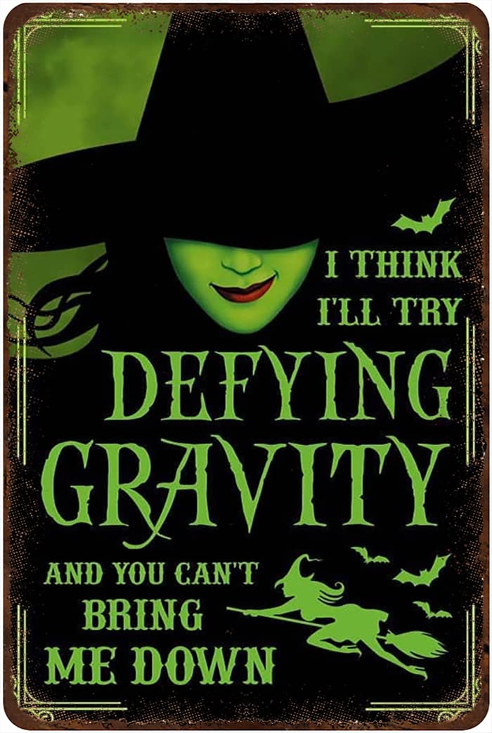 Retro Metal Tin Sign Defying Gravity Halloween Wall Decor Vintage Home Kitchen Bedroom Metal Plaque Poster Decorative Gift 5.5x8 Inch