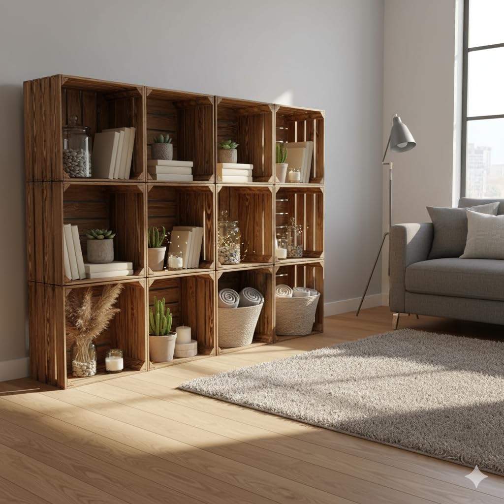 Teramico neue Holzkisten 50x40x30 cm geflammt (Holzkiste NEU, 8) | Hochwertige geflammte Holzkisten für echte Vintage Optik und eine absolut individuelle rustikale Raumgestaltung zu Hause