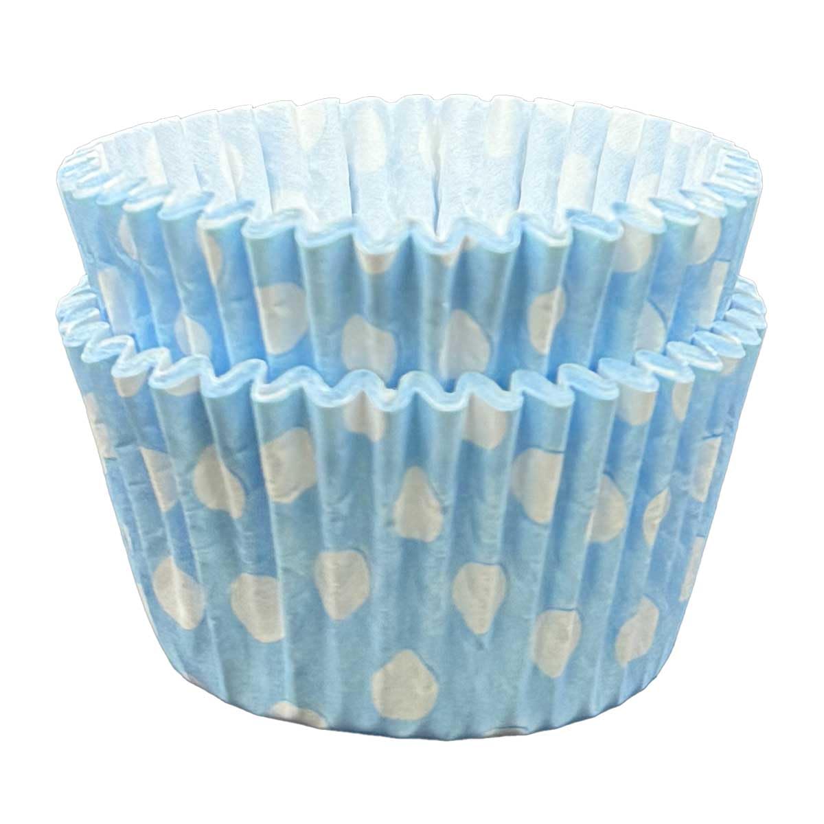 Scrumptious! - Cupcake Cases - Dotty Baby Blue - 24PC 65GSM 51mm x 38mm Polkadot Greaseproof Paper Baking Cases - Great for Father's Day, Baby Showers and Stitch Themed Party Muffins, Cakes and Bakes