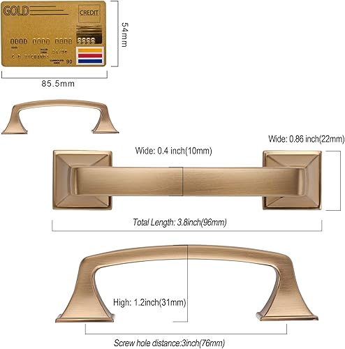 Miniatura 4 de Amerdeco ZH0002 - Paquete de 30 tiradores de gabinete de bronce champán de 3 pulgadas (2.992 in) con agujero central para gabinetes, manijas de