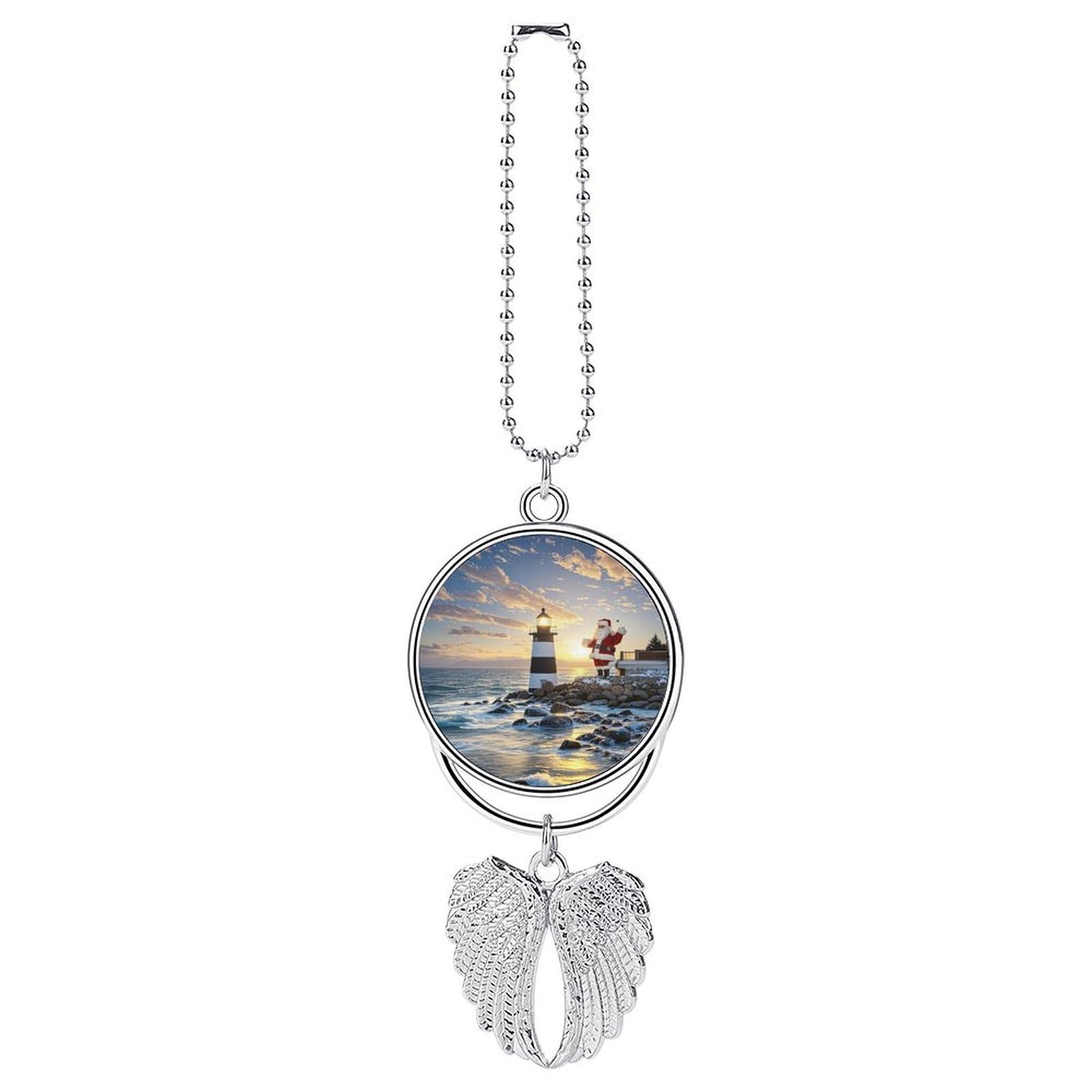 Cool Car Santa Claus Lighthouse Hanging Ornament Metal Charms for Rear View Mirror Decor Car Key Charm and Funny Automotive Rearview Mirror Pendant Accessories for Men Women