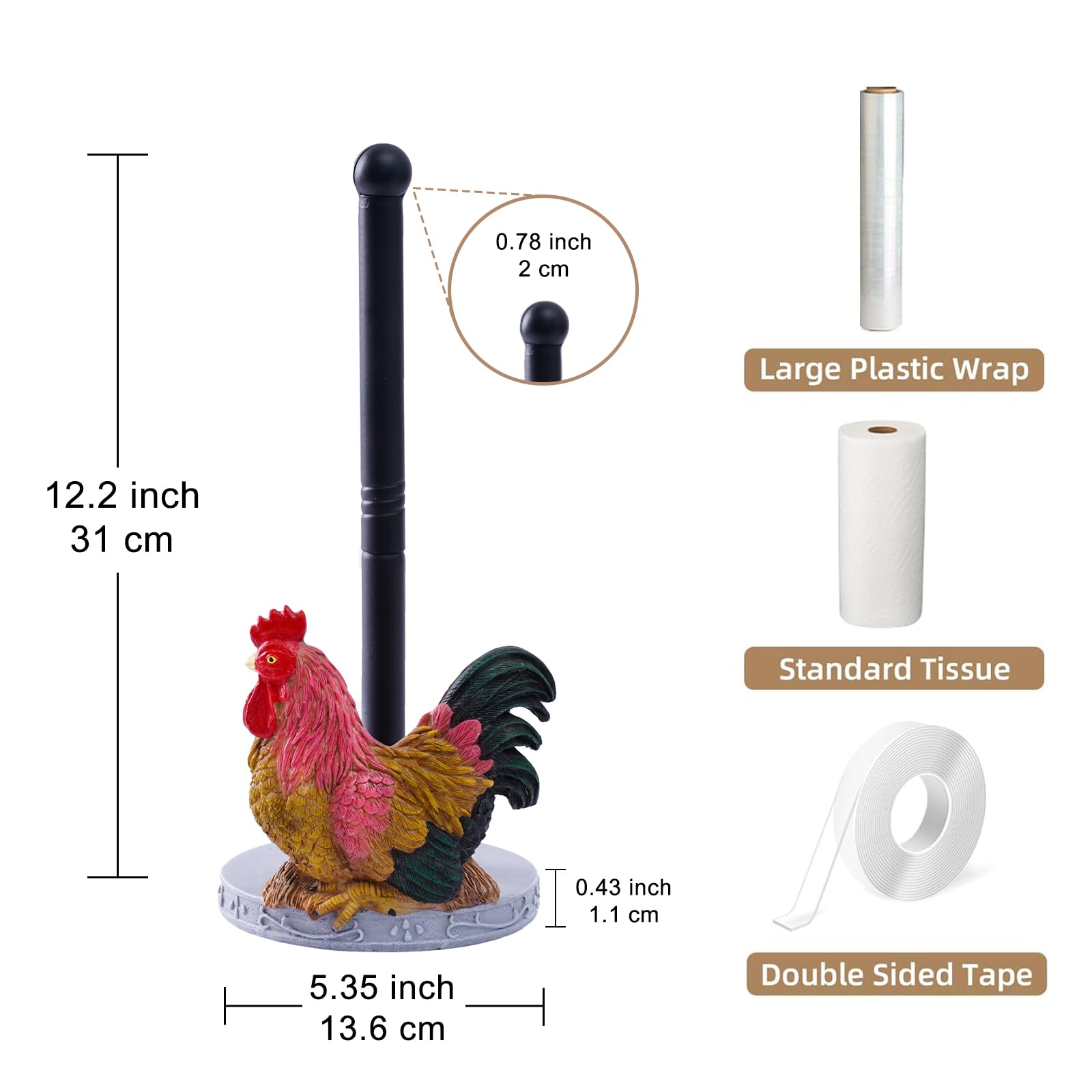 Soporte para toallas de papel de cocina de gallo – Accesorios de decoración de cocina para el hogar – Toallero de resina para encimeras – Regalos para los amantes del gallo 3