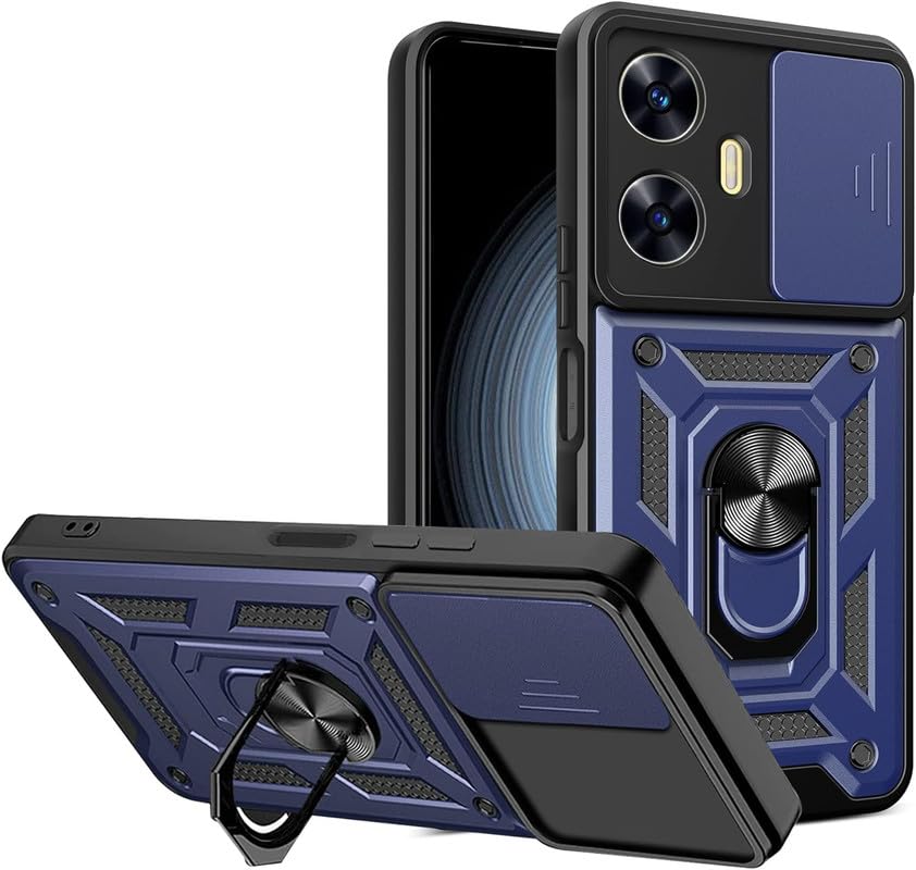 SmartLike Robot Ring Thunder Case, Shockproof Hybrid Kickstand Back Case Defender Cover for Realme 10 Pro Plus 5G - Blue (Sliding Camera Window) (B0CVV73XH8) Amazon Price History, Amazon Price Tracker