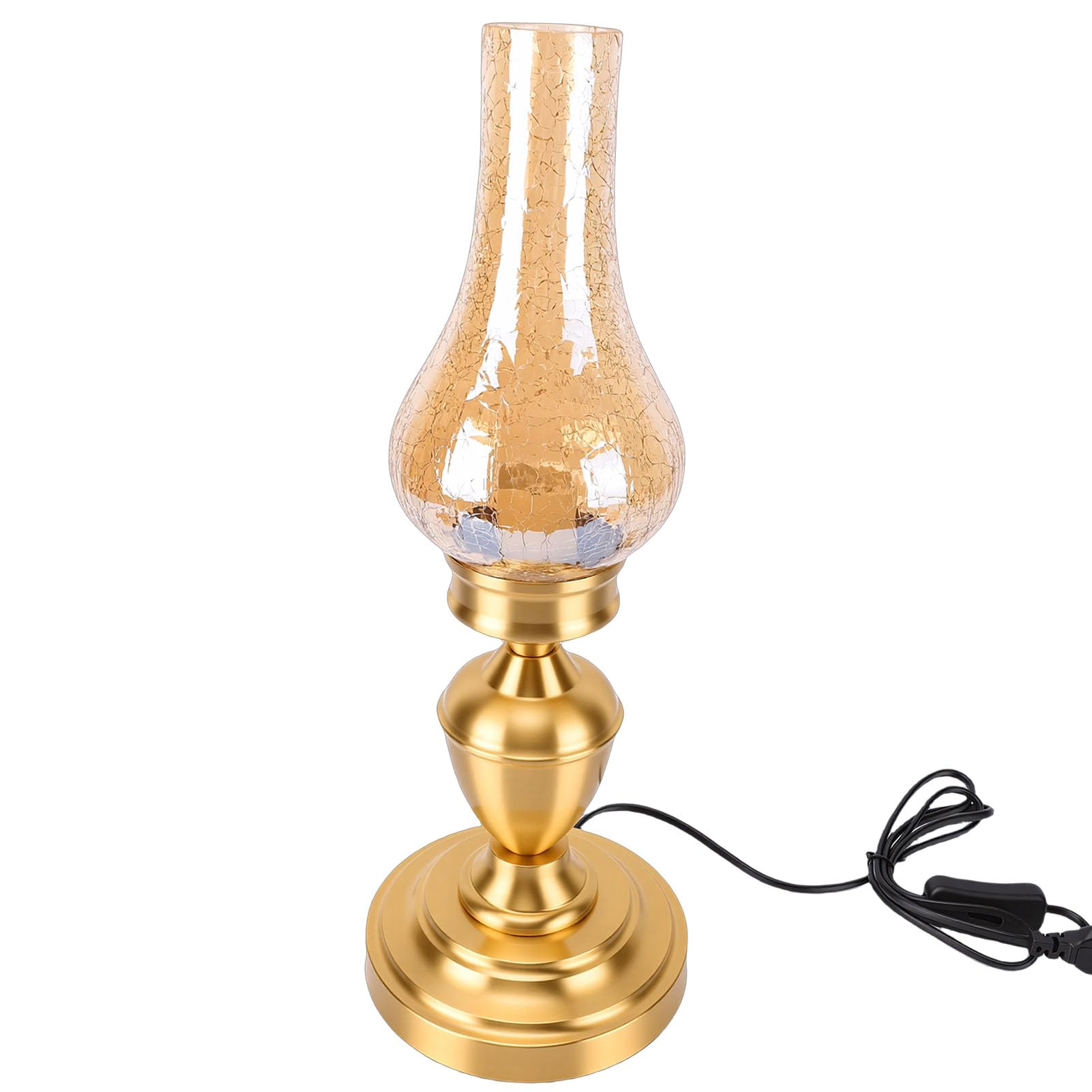 Hyuduo Stołowa W Stylu Vintage, Podłączana Rustykalna Lampka Nocna W Wiejskim Stylu Retro z Popękanym Szklanym Kloszem, Podstawa E27 Miedziany Słupek W Antycznym do Sypialni (wtyczka UE 220V)