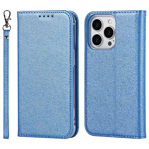 Étui iPhone 14 Pro Max et Plus en cuir PU bleu avec porte-cartes et clapet magnétique