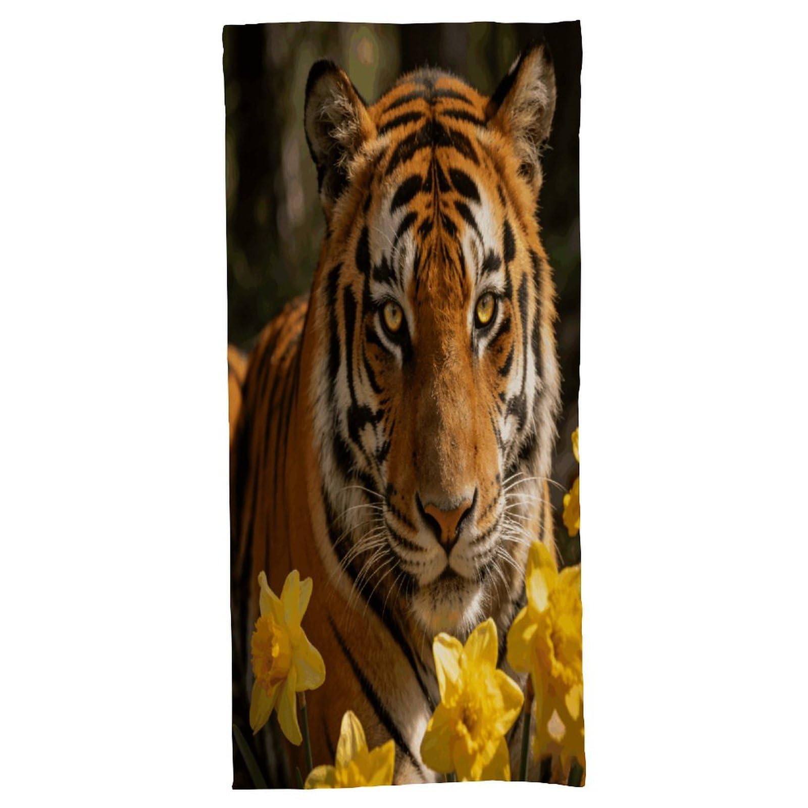 Fodpand Style Tigers And Yellow Flowers Bath Towel, Highly Absorbent & Quick Drying Beach Towel, Compact & Lightweight Pool Towel For Bathroom, Beach, Pool, Gym, Spa, And Hotel Use
