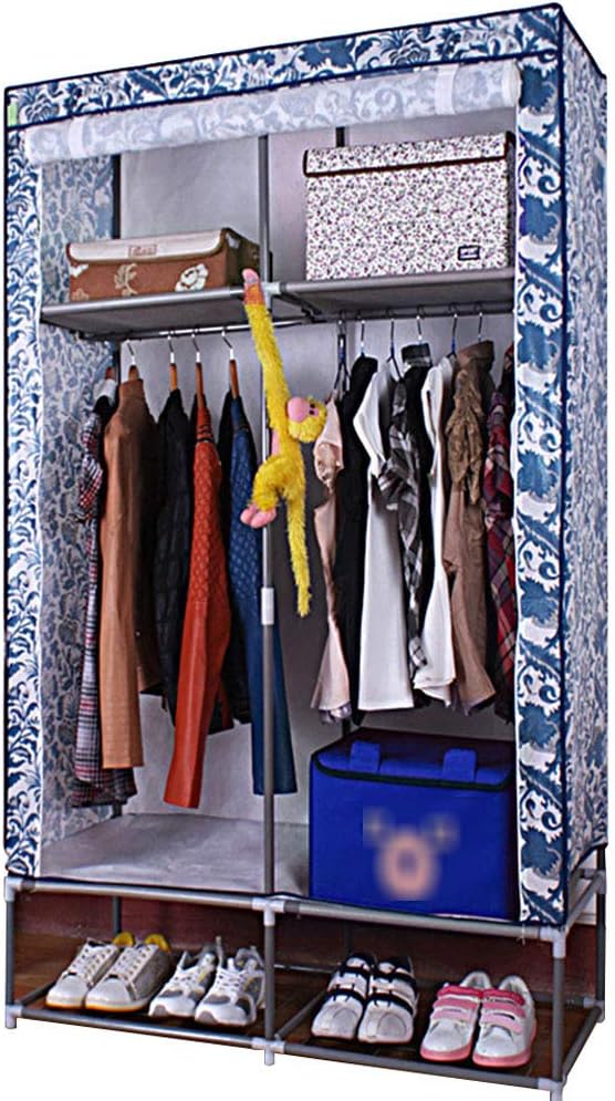Wardrobe Closet Portable, Clothes Closet Steel Pipe Wardrobe Storage Waterproof Wardrobe Fabric Cabinet Extra Strong & Durable Storage Shelf,Blue_120x46x173cm