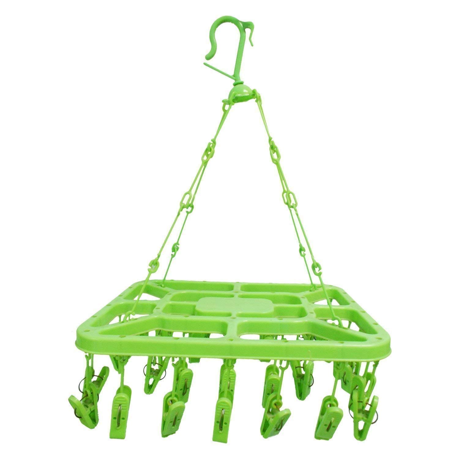Improvhome Plastic Clothes Drying Hanger with 32 Clips/pegs (Assorted Colour) - Rectangular Design - Kid's Clothes Hanger
