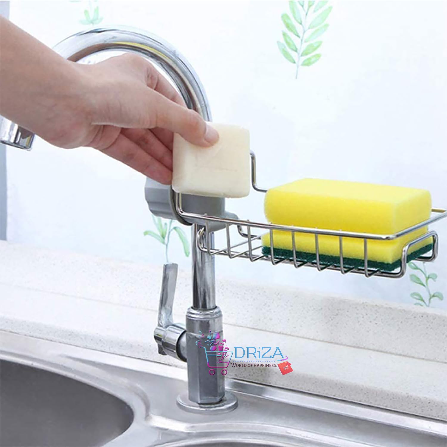 DRIZA Stainless Steel Heavy Duty Thickening Hanging Faucet Drain Rack Kitchen Sink Caddy for Scrubbers, Bathroom's Sponge Holder Rack Hanging Sink Organizer Stand Caddy Rack Towel Holder. 2