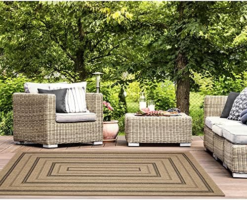 Liora Manne Sahara Indoor/Outdoor Power Loomed Synthetic Blend Low Profile Area Rug - Traditional Border Casual Accent (Multi Border Natural) (7'10" x 9'10")