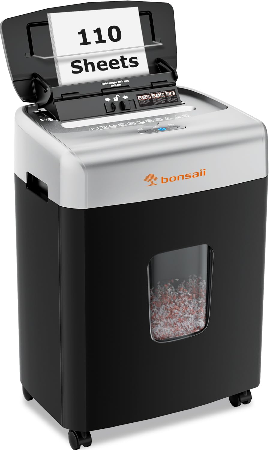 Bonsaii 110-Sheet Auto Feed Office Paper Shredder, 30 Mins Continuous Micro Cut Heavy Duty Paper Shredder, Manual 12-Sheet Home Office Credit Card Shredder with 4 Wheels, 23L Bin (C233-B upgrade)