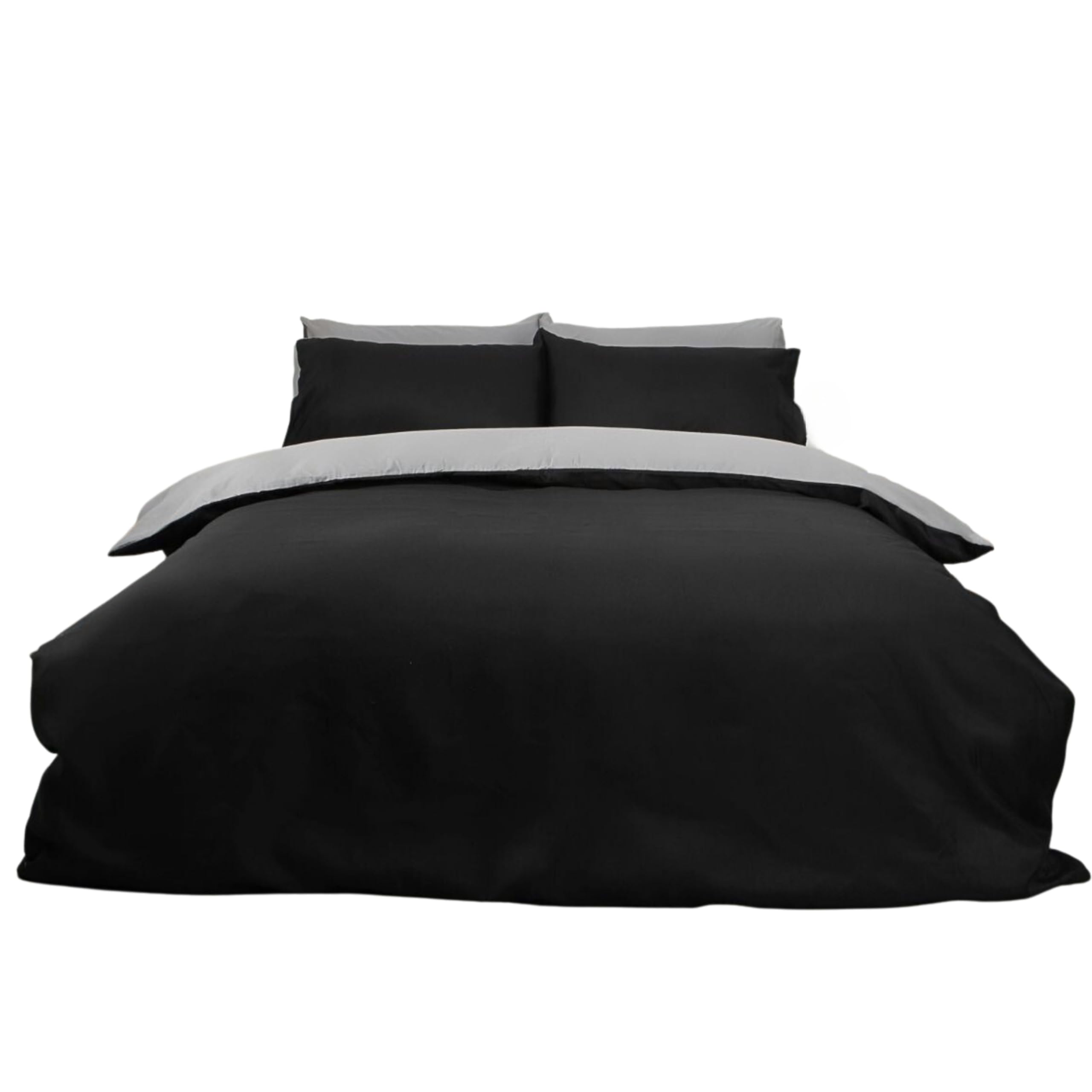 Ev Dekor Duvet Cover Set Double Grey Black - Soft Microfibre Polyester Plain Dyed Reversible Double Duvet Set with Pillow cases - Bedding Quilt Covers Bedsheets - Image 4