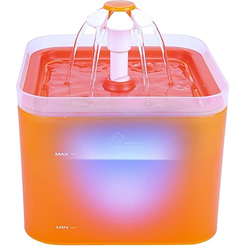 Cat Water Fountain, 67oz/2L Automatic Cat Drinking Fountain, Pet Water Dispenser with LED Light and Filter for Cats and Small Dogs (Orange)