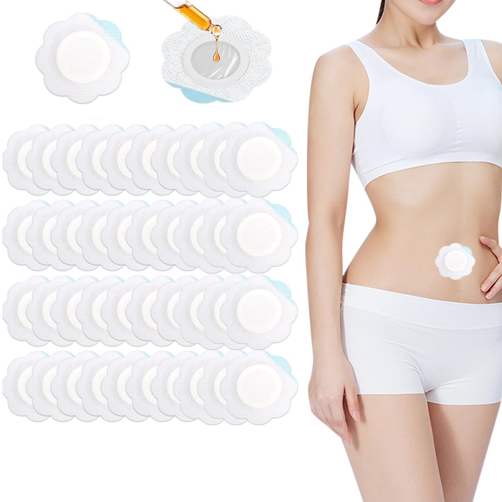 40pcs Castor Oil Patches, Castor Oil Pack Wrap for Belly Button, Disposable Castor Oil Patch, Highly Absorbent Organic Covering Patch Spunlace Cloth Self-Adhesive, Castor Oil Belly Button Pack Patch