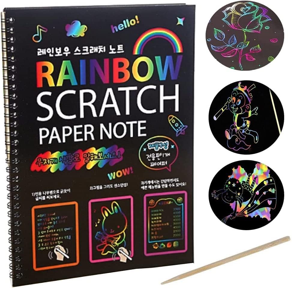 SEREBRUM A4 Size Scratch Art Books for Kids,Rainbow Magic Scratch Paper Black Scratch it Off Art Crafts Notes Boards Sheet with Wooden Stylus - Pack of 1 (B0C7Y5T84B) Amazon Price History, Amazon Price Tracker