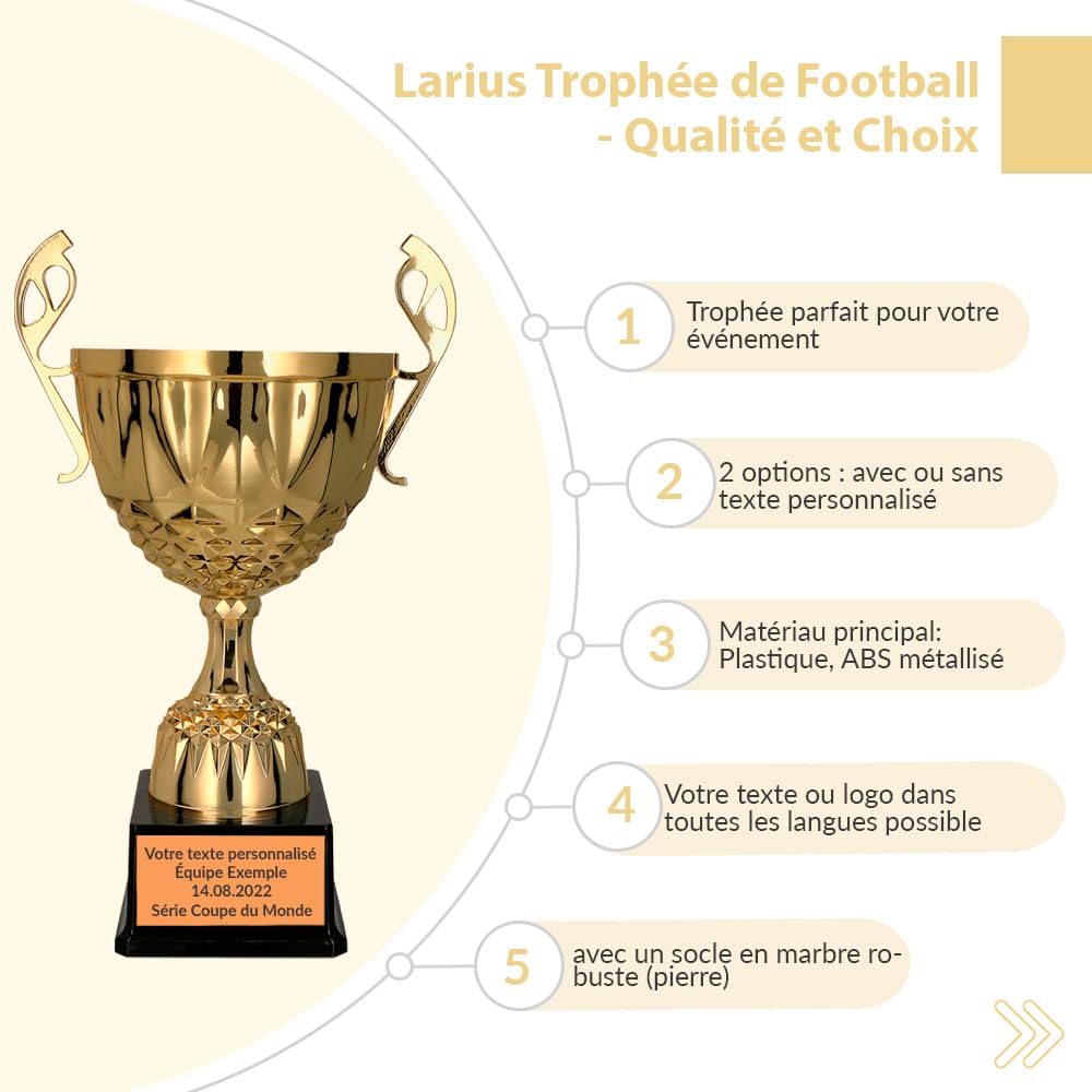 Larius Trophée en métal doré et argenté avec gravure au choix