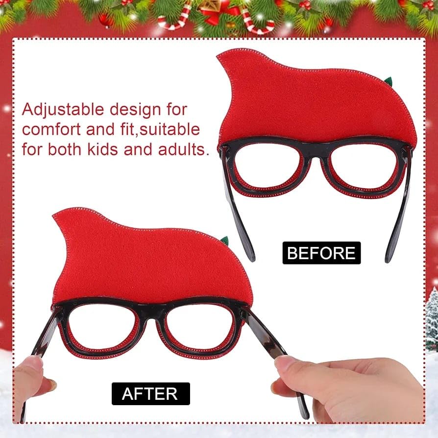 Image of PoPo Toys Christmas Glasses Photo Booth Props, Fun Party Accessories for Adults, Colorful Christmas Party Decorations, Holiday Celebration Eyewear | Cap