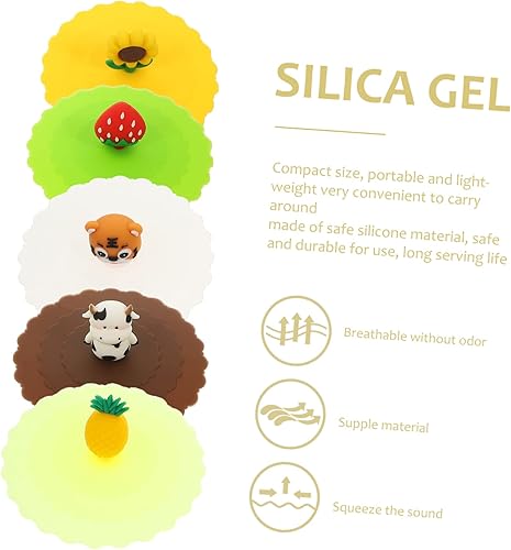 Miniatura 5 de Cabilock 5 piezas de tapa de taza de silicona de dibujos animados tazas de café de vidrio transparente taza de café tapas de taza de silicona tapa