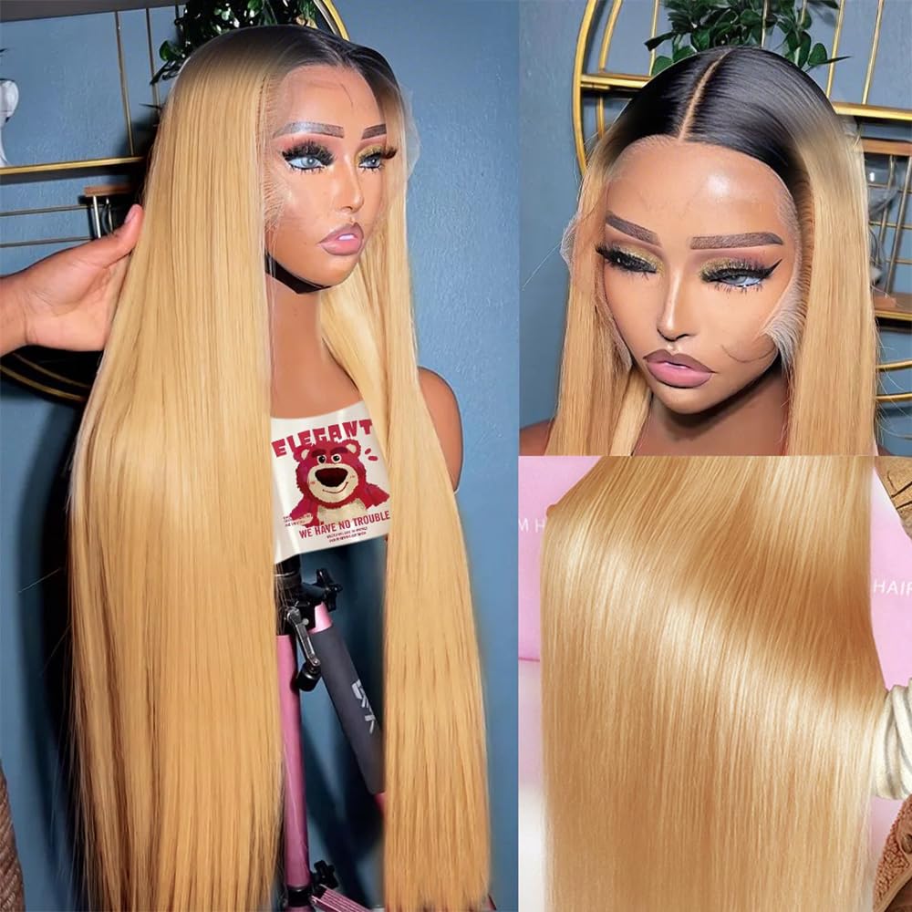 AMIRTY Honey Blonde Lace Front Wigs Human Hair 13x6 HD Lace Frontal Wigs Pre Plucked Straight Lace Front Human Hair Wigs for Women With BabyHair