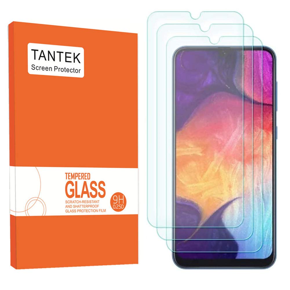 TANTEK[3-Pack Screen Protector for Samsung Galaxy A50/A30,6.4-Inch,Tempered Glass Film,Ultra Clear,Anti Scratch,Bubble Free,Case Friendly