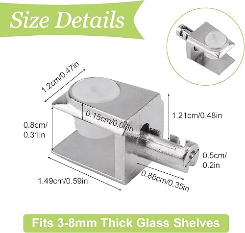 Miniatura 9 de Soporte de estante de vidrio, 40 piezas ajustables sin marco, pinzas de soporte de vidrio trapezoidal de aleación de zinc con pasador montado en la
