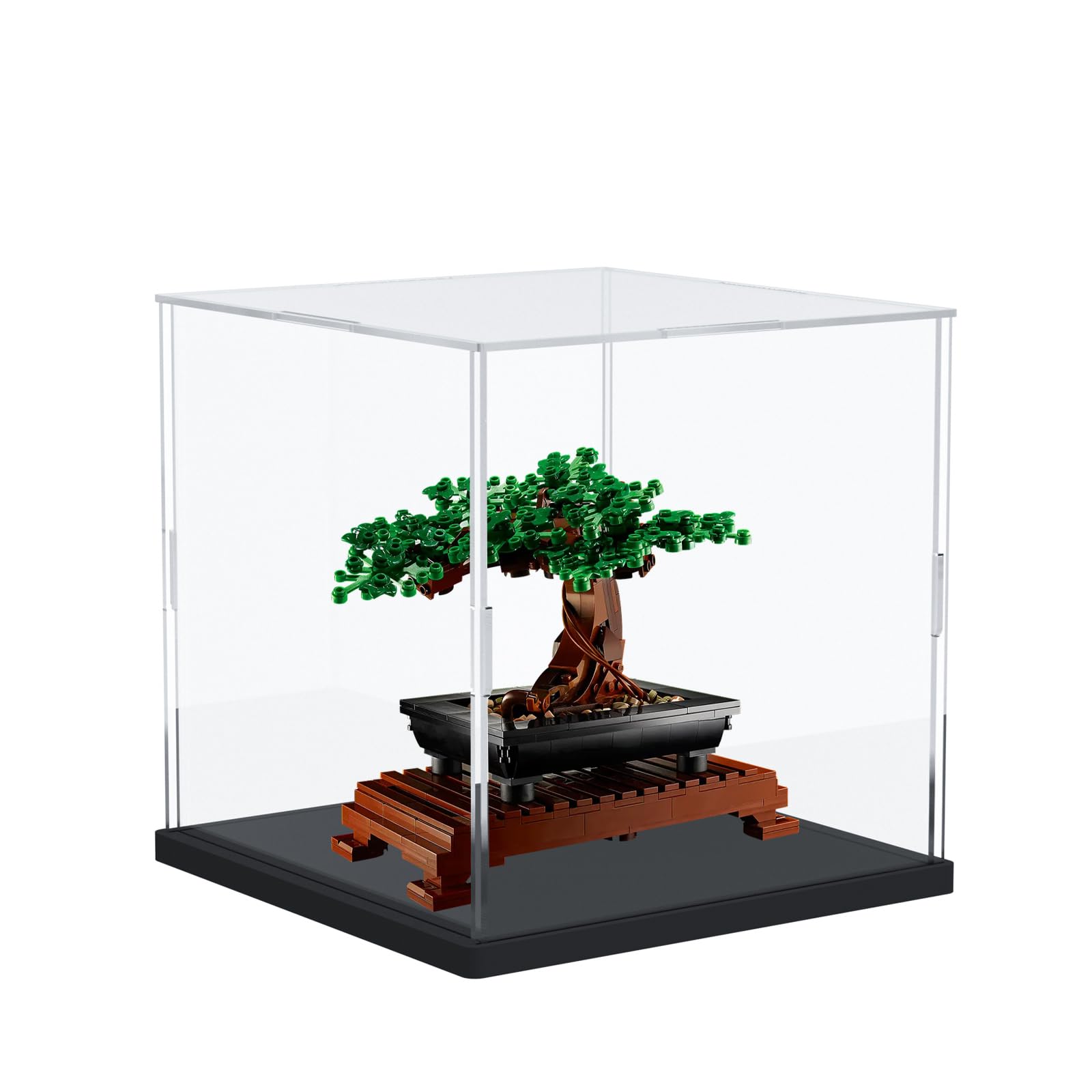 DuvinDD Acrylic Display Case for LEGO Botanicals Bonsai Tree 10281,Clear Acrylic Display Box for Collectibles Dustproof Protection Showcase(25x25x25cm,Black Base)