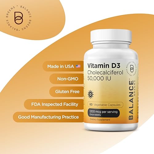 Miniatura 5 de Balance Breens Vitamina D3 50,000 UI - 60 cápsulas vegetales - Suplemento de vitamina D sin gluten de alta potencia sin OMG