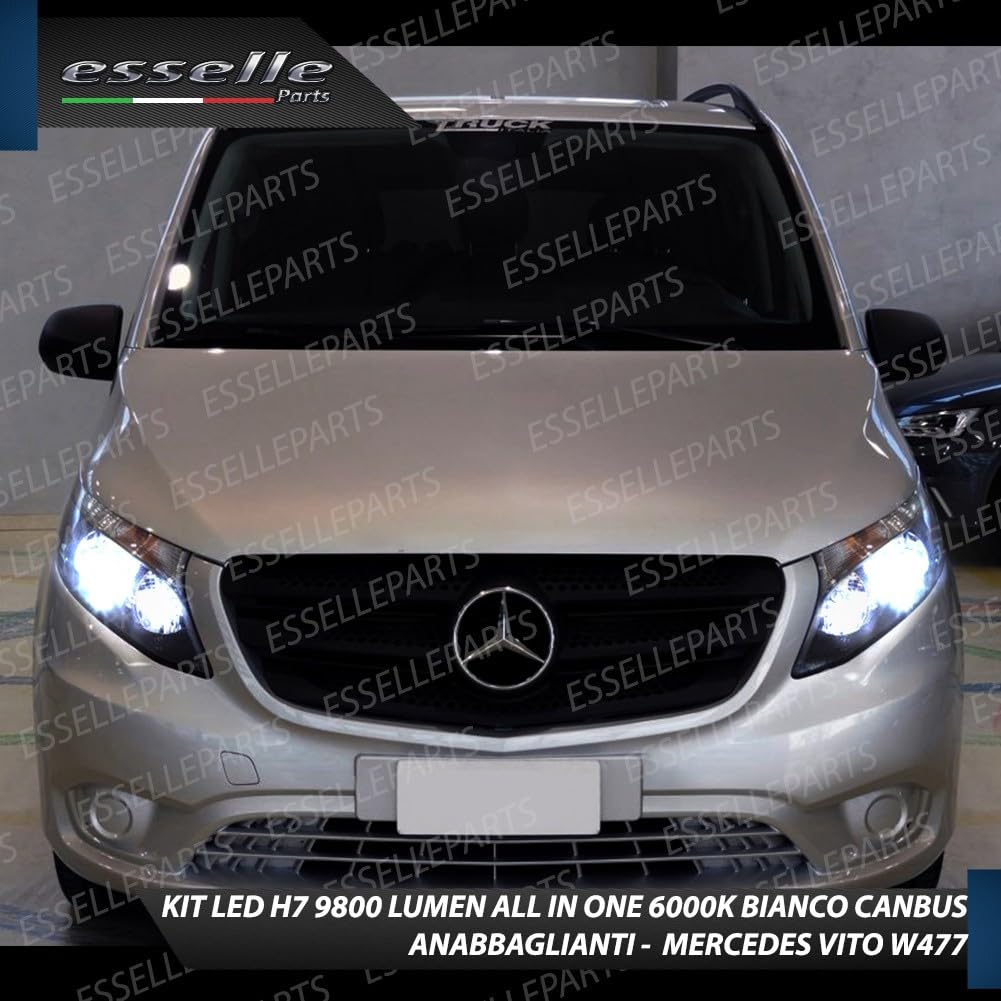 Kit Full LED H7 CANBUS Compatibile con Mercedes Vito W447 6000K Bianco Ghiaccio 9800 Lumen – Portalampade e Centraline Integrate – Plug & Play No Errori – Alta Luminosità