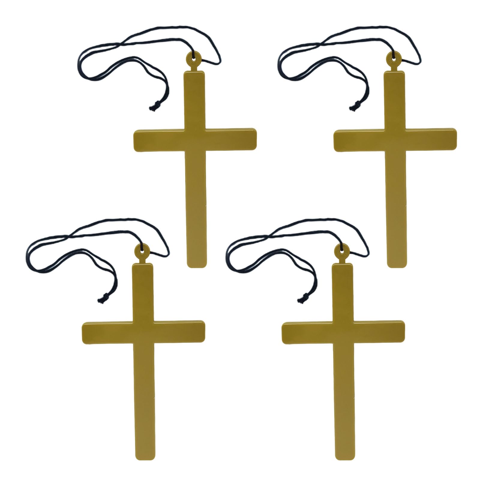 SAIIURV 4 Pieces Cross Necklace Gold Plastic Crucifix Cross Pendant Nun Costume Accessory Halloween Fancy Dress Accessories (4 pcs)