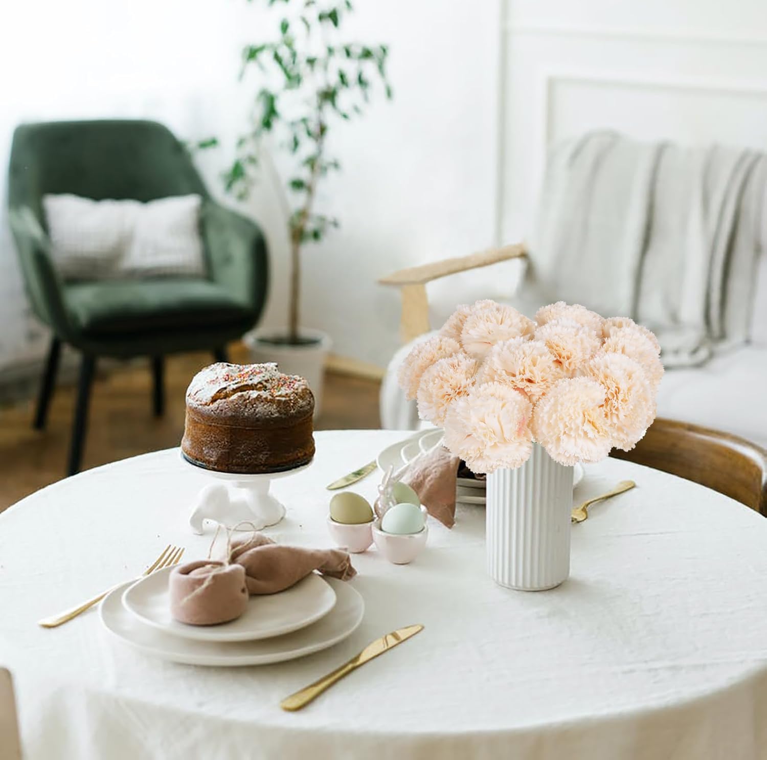 IPOPU Carnations Artificial Flowers,16PCS Champagne Faux Flowers Silk Carnations for Wedding Bouquets Home Table Decor (Champagne) - Image 7