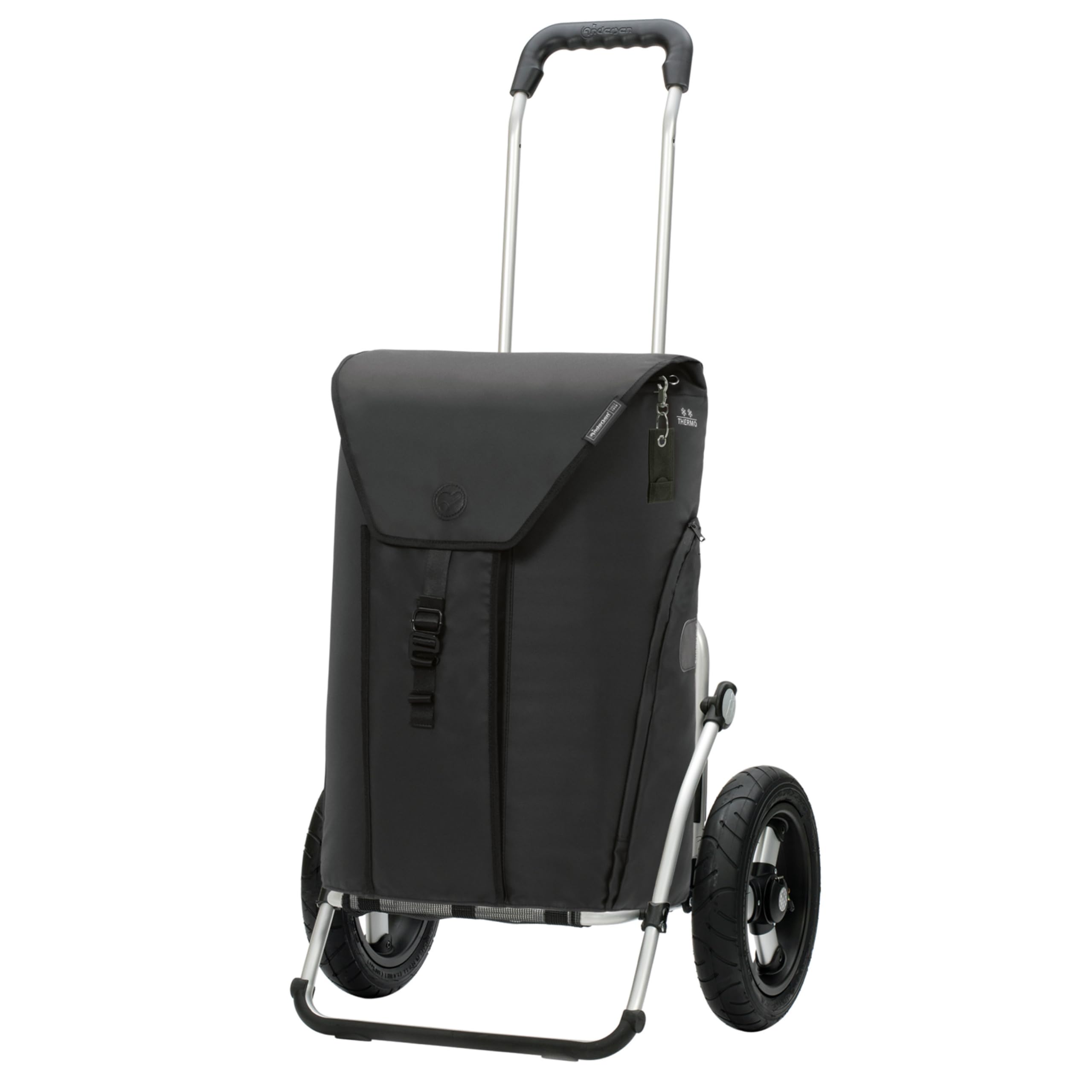 ANDERSEN Wózek na zakupy – Royal Shopper Oli.P 3.0 czarny wózek na zakupy 50 l, wysokiej jakości, plecak, termo, aluminium, składany, pneumatyczne koło do łożysk kulkowych