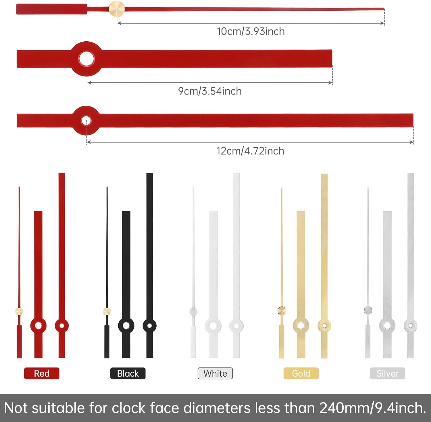 2 Sets 31 mm Long Shaft 24 mm Thread Quartz Silent Clock Mechanisms Kit with 5 Pairs Pointer Hands, Silent Sweep Seconds Clock