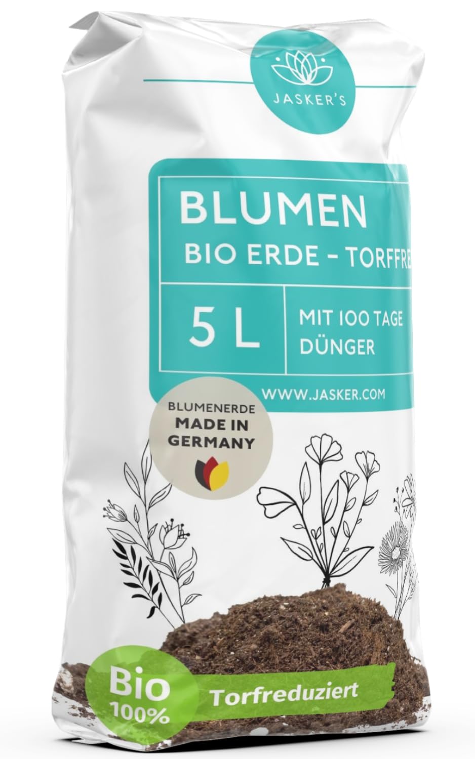 JASKER'S Bio Blumenerde torffrei 5 L - 100% nachhaltige Erde torffrei -  Torffreie Pflanzenerde fr Zimmerpflanzen mit Dnger - Universalerde  torffrei ...